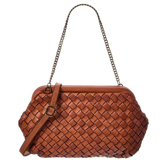 Isabella Rossetti Quincy Hand Woven Leather Clutch, Tan